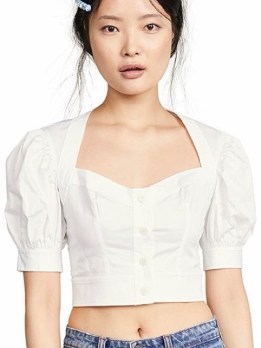 Staud Rene White Poplin Crop Top